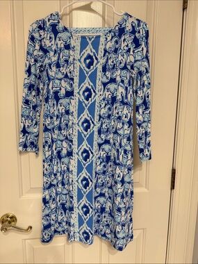 Lilly Pulitzer Blue & White Long-Sleeve Elephant Print Dress